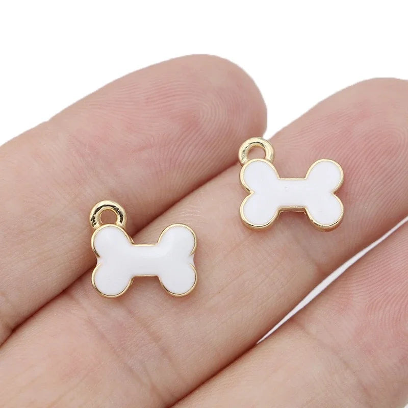 10Pcs Gold Plated Enamel Bone Charm Pendant for Jewelry Making Earrings Bracelet Necklace Accessories DIY Craft Findings