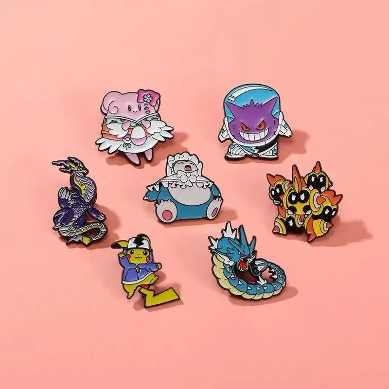 7pcs Pokemon Lapel Pins Set Pikachu Snorlax Gyarados Gengar Metal Alloy Backpack Badges Fashion Jewelry Gift for Halloween