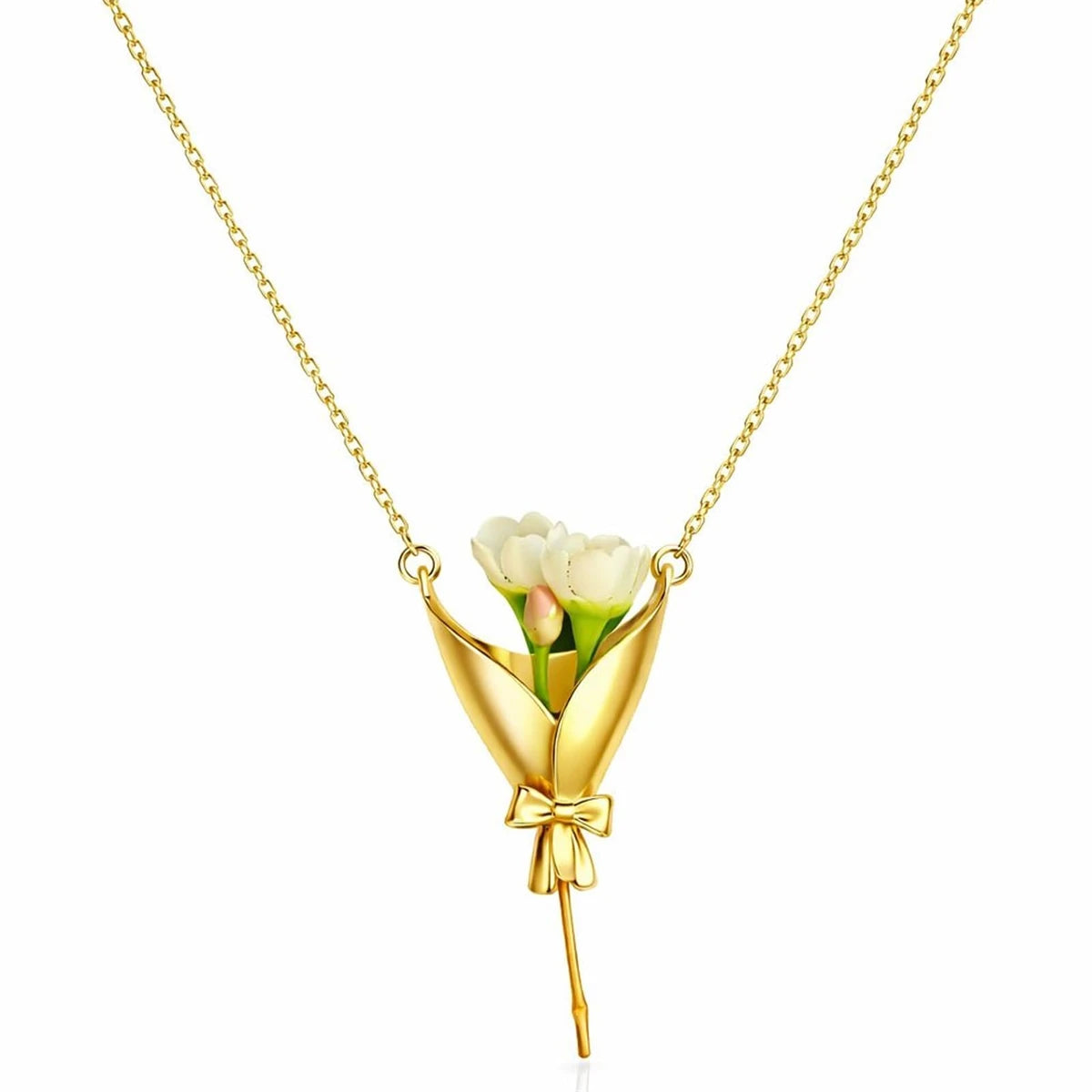 Wearable Bouquet Clip Flower Holder Earring and Necklace Set for Women Gold Tone Dainty Floral Jewelry Set Gift