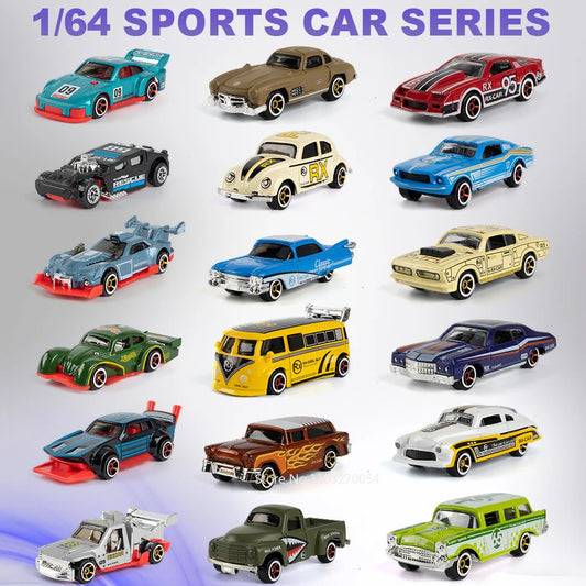 1:64 Vintage Car Alloy Diecast Racing Cars Series Miniature Model Toys Rubber Tires Sliding Forward Vehices Boy Gifts Collection