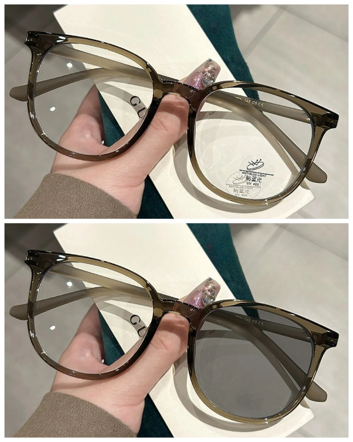 Photochromic Anti Radiation Glasses for Men and Women Simple Oval Anti-blue Transition Eyeglasses Outdoor Shade Sunglasses