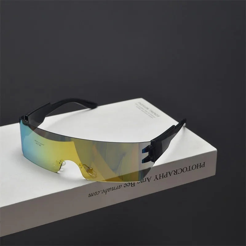 Cycling Rimless Y2K Sunglasses Men Women Trendy Gradient 2000'S Wrap Around Sun Glasses Punk One Piece Goggles Fashion Shades