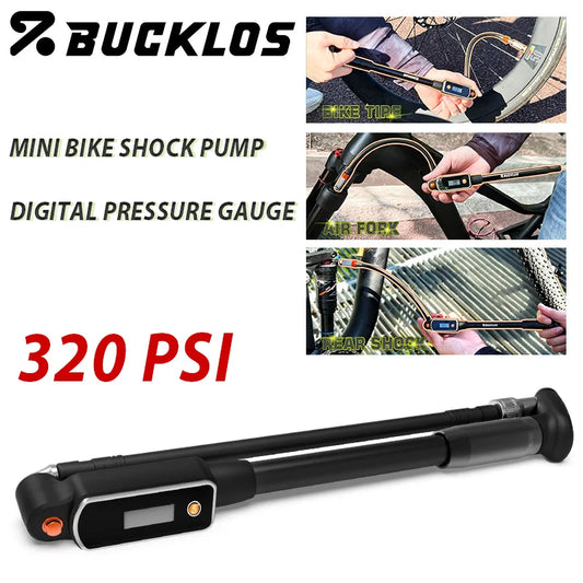BUCKLOS Bike Air Fork Pump Max 320psi 22Bar Bicycle Rear Shock Pump Portable Cycling Schrader Tire Inflator Ball Inflator AV FV
