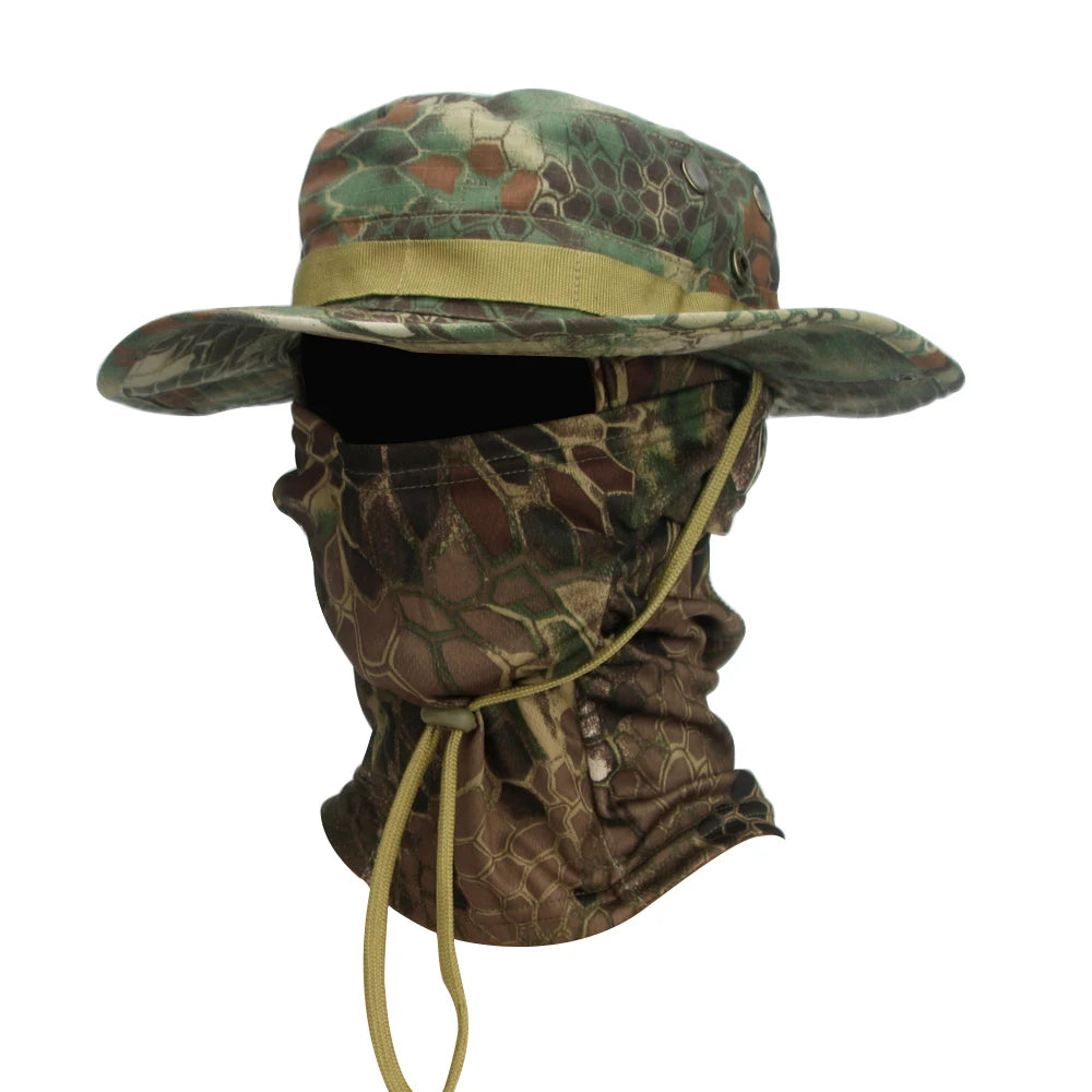 2Pcs Wide Brim Hat & Balaclava Set Men Outdoor Sun Boonie Cap Hiking Fishing Hat