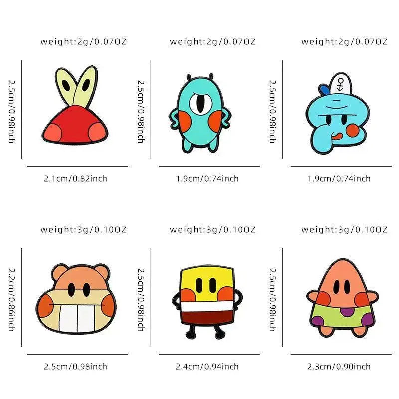 4/6/10 PCS  SquarePants Enamel Lapel Pins Set Cute Children's Gift Jewelry Adorn for Backpack Brooches Collectible Badges