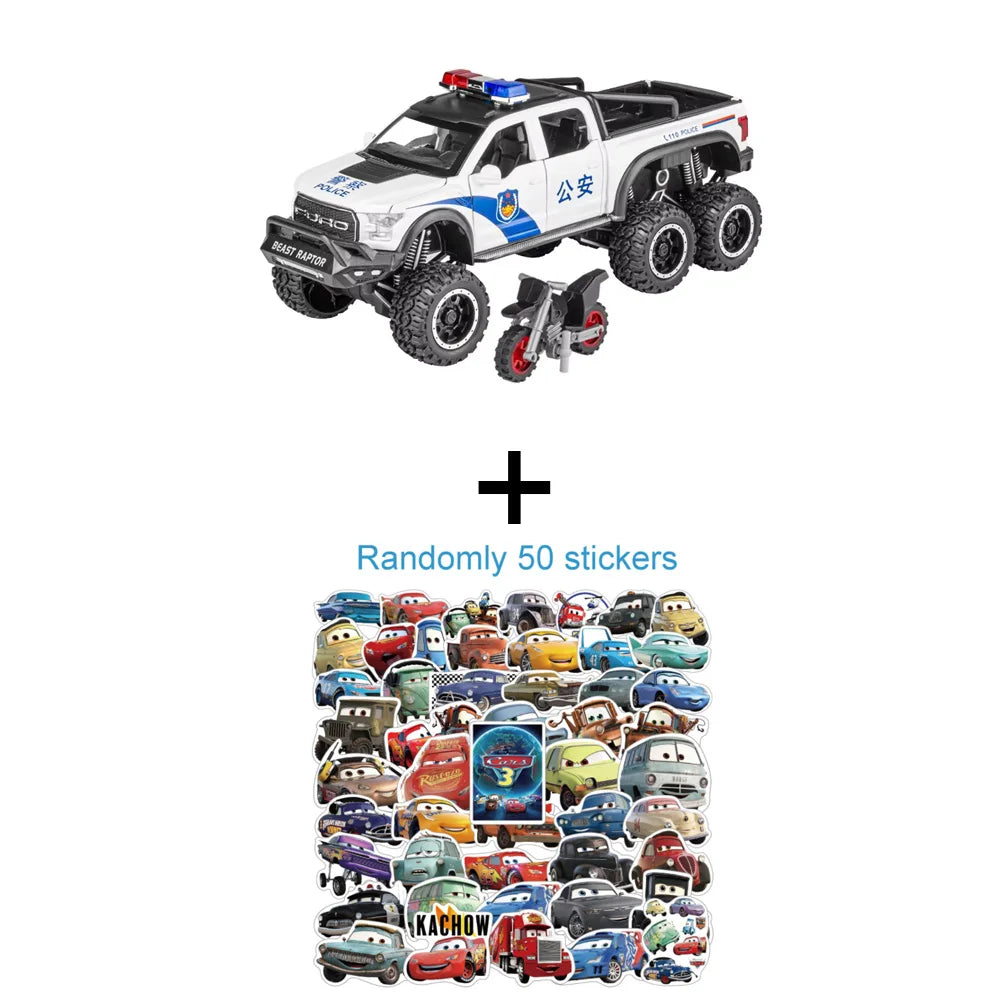 1/28 Raptor F150 Pickup Model Car Toys Diecast Alloy Off-road Police Cars 6 Doors Opened Sound Light Pull Back Toy For Kids Gift