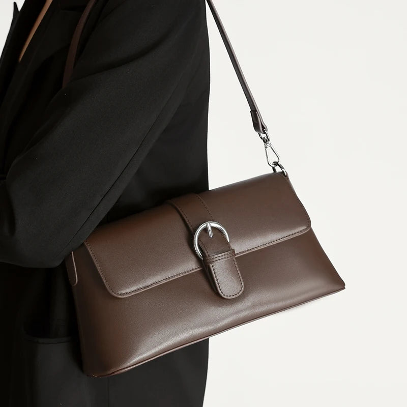 Women Genuine Leather Simple Solid Color Crossbody Bag Lightweight Small Shoulder Bag Luxury Designer Lightweight Messenger Bag
