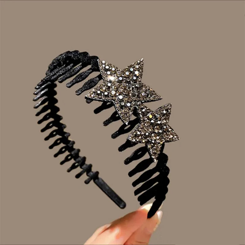 Rhinestone Star Flocking Headband Women's Retro Bangs Arrangement Artifact with Hair Teeth Non-slip Headband Hair Accessories