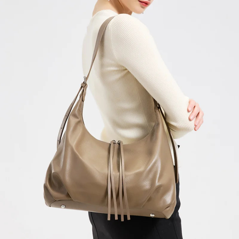 New Spring Ladies Large Capacity Genuine Cowhide Leather Underarm Bags Women's fashion Luxury Designer Shoulder Crossbody Bag