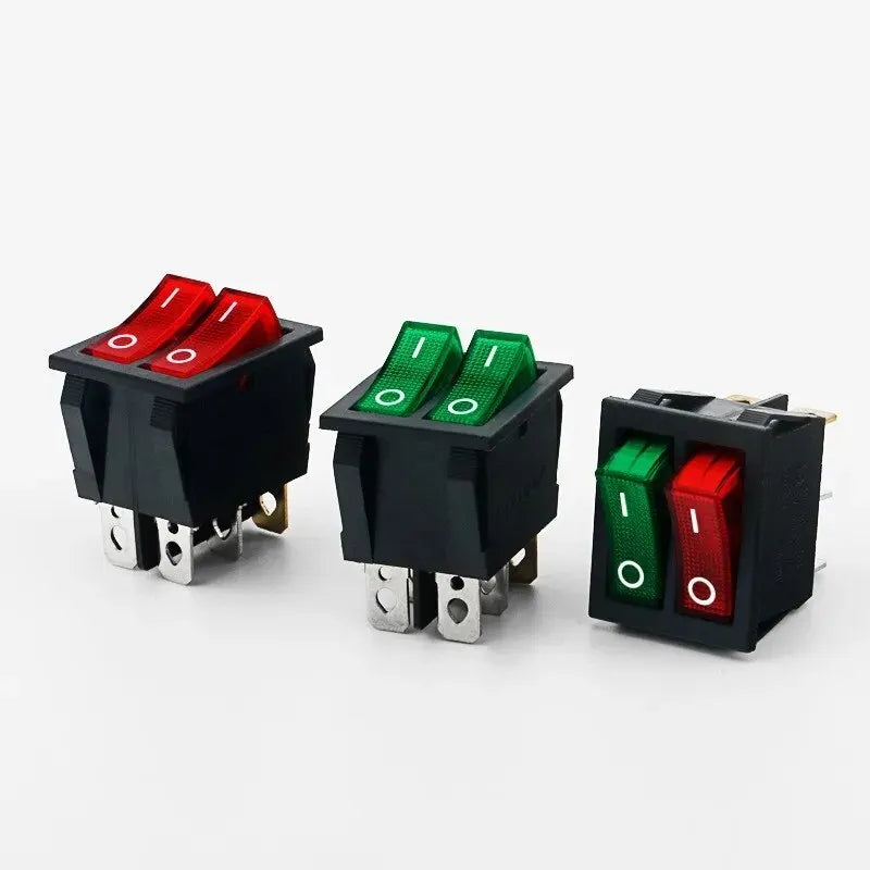 5pcs Double Red Light Rocker Switch 2*SPST On-Off 6 Pin 30x22mm 2 Way Boat Rocker Switch 110V/120V/250V KCD6