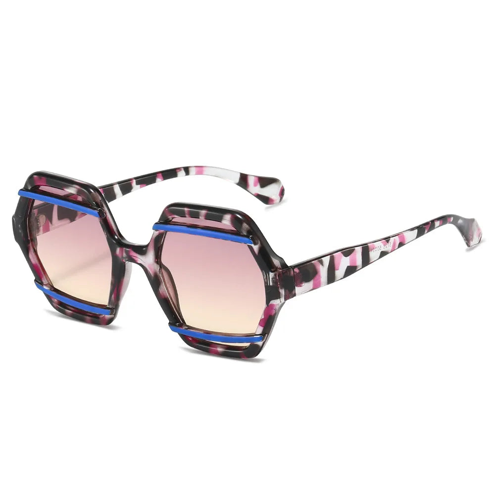 JNPCXI Retro Polygon Jelly Tea Sunglasses Women Fashion Gradient Eyewear Shades UV400 Men Rivets Sun Glasses