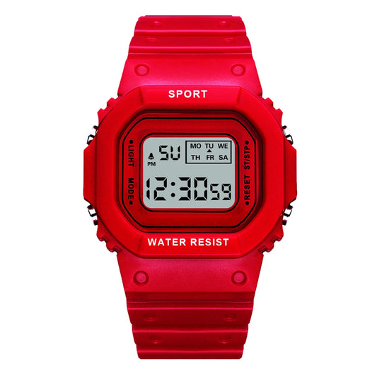 Red Sports Watch, LED Square Digital, Waterproof Rubber Men, Women