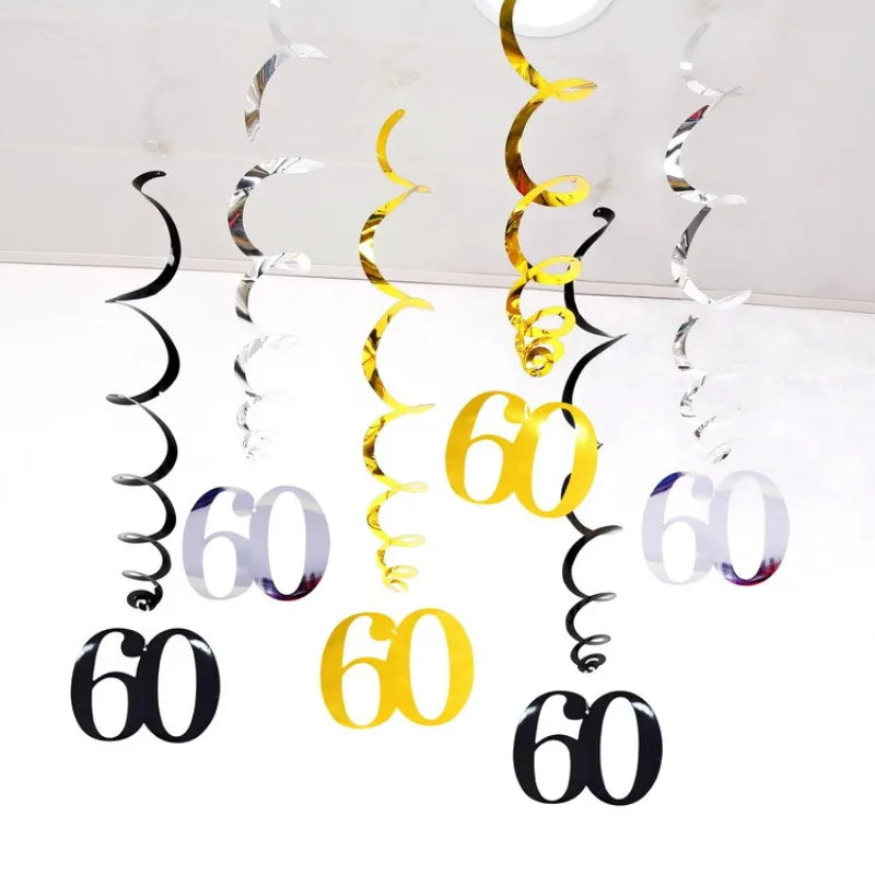 6pcs/set Spiral 18 21 25 30 40 50 60 70 80 90 Years Birthday Swirls Hanging Ornament Birthday Hanging Garland Party Decoration