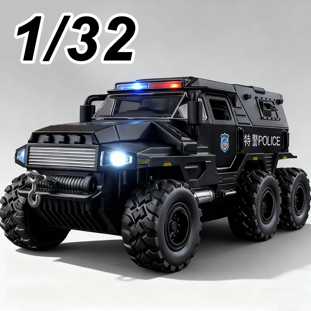 1:32 Conqueror Sabertooth Car Model Diecast Alloy Toy Doors Opened with Sound Light Pull Back Armored Vehicle Child Fashion Gift