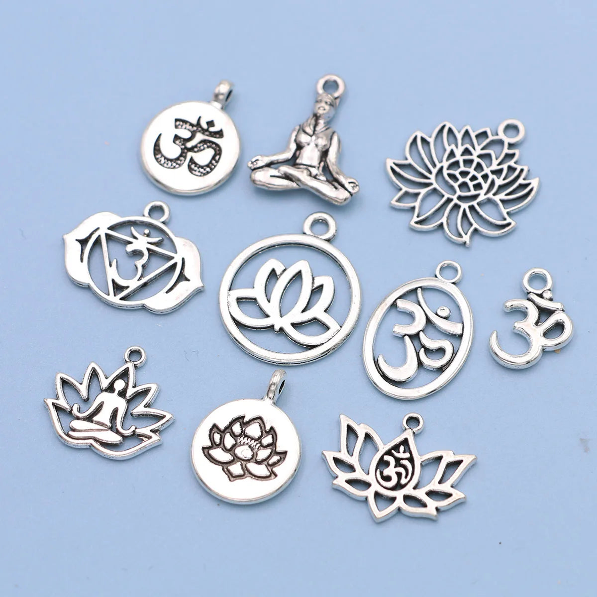 10PCS Silver Plated Yoga Charms Pendant for Jewelry Making Necklace Earrings Bracelet DIY Findings Craft Mix