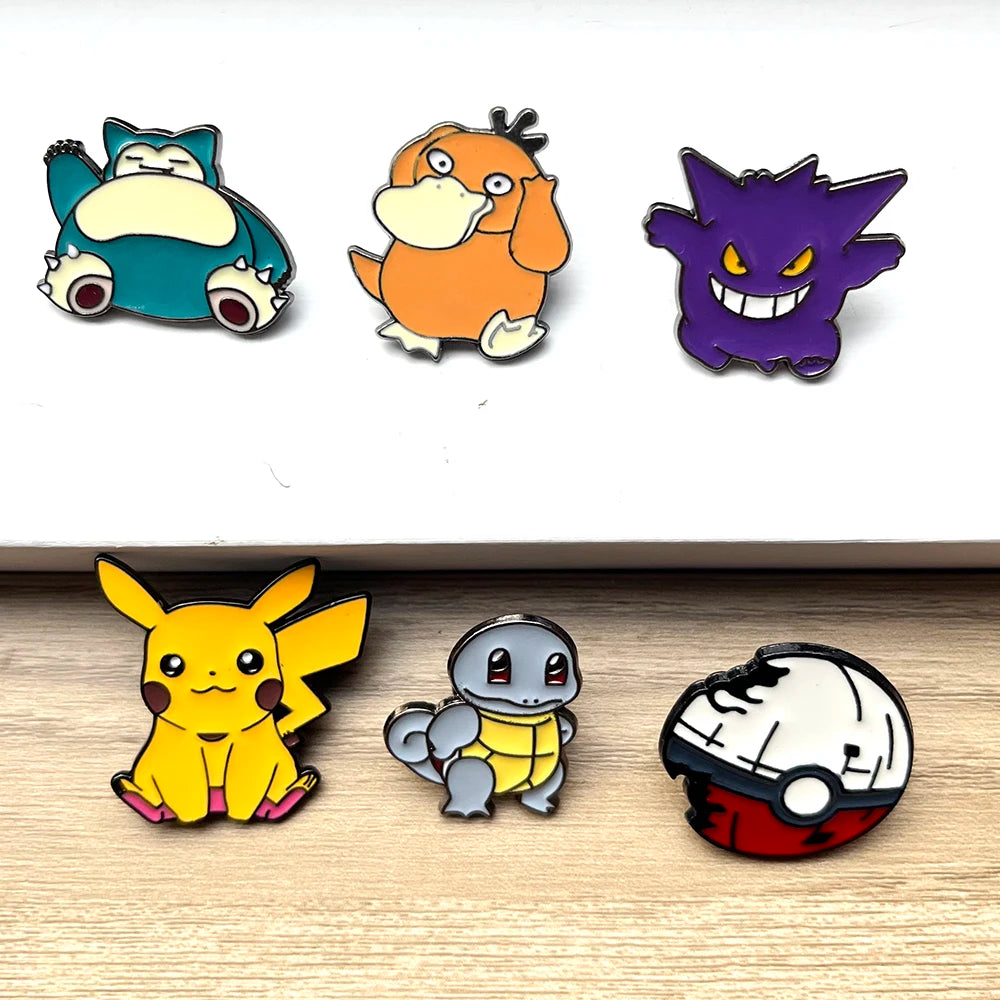 6pcs Pokemon Kawaii Psyduck Gengar Enamel Pins Set Anime Lapel Pin Accessories Metal Brooch Series for Backpack Decoration