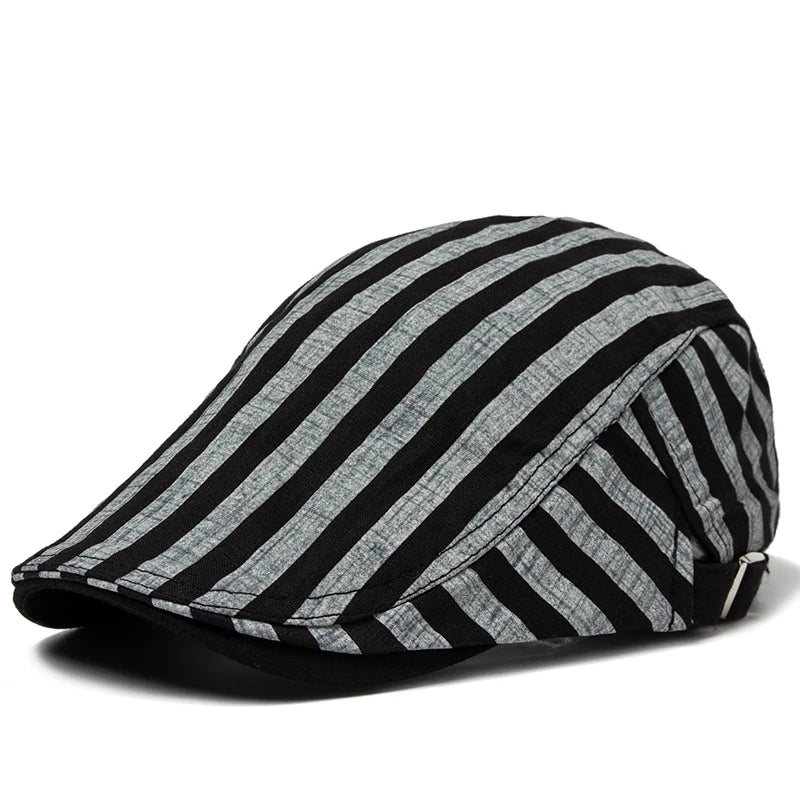 CNTANG New Summer Thin Beret Fashion Men Vintage Plaid Cotton Linen Visor Flat Caps For Women Berets Boina Casual Female