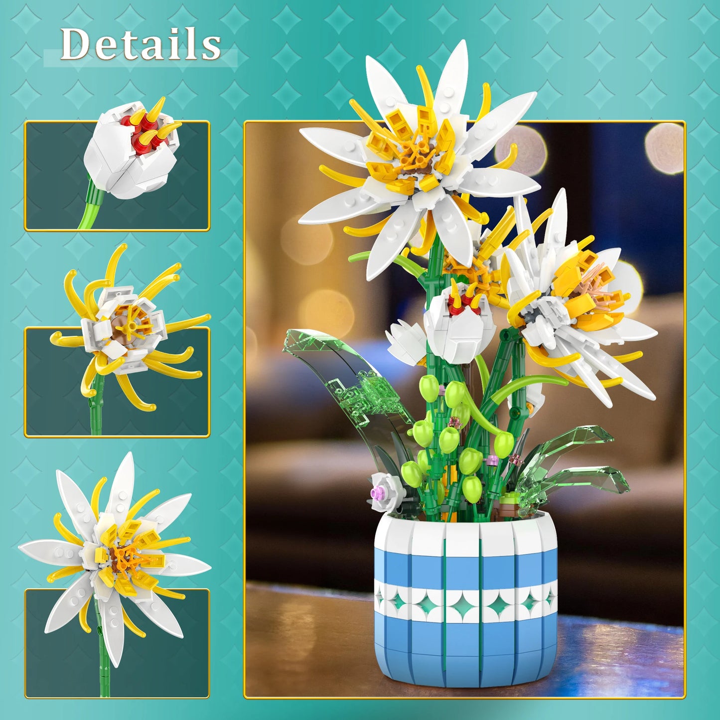 EDUCIRO piphyllum Flowers Bouquet Building Set, Flower Botanical Bonsai Building