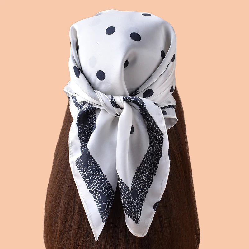 1pc Geometric Spiral Polka Dot Print Satin Square Scarf Women's Spring Fashion Hair Accessory Can Be Used as Belt Bag Decor Silk