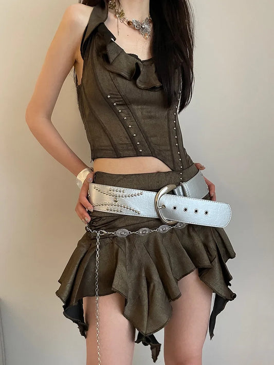 Wide Belt For Women With Personal Design And Rivet Decoration To Match Skirts And Trousers