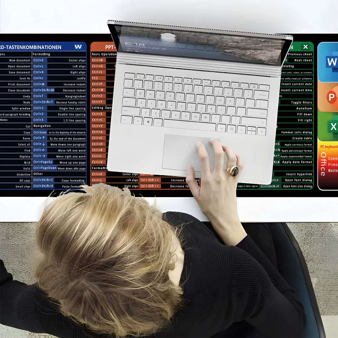 Excel Shortcuts Mouse pad, Extended Mousepad with Stitched Edges, Keyboard Pad for Office & Home Excel Word PPT