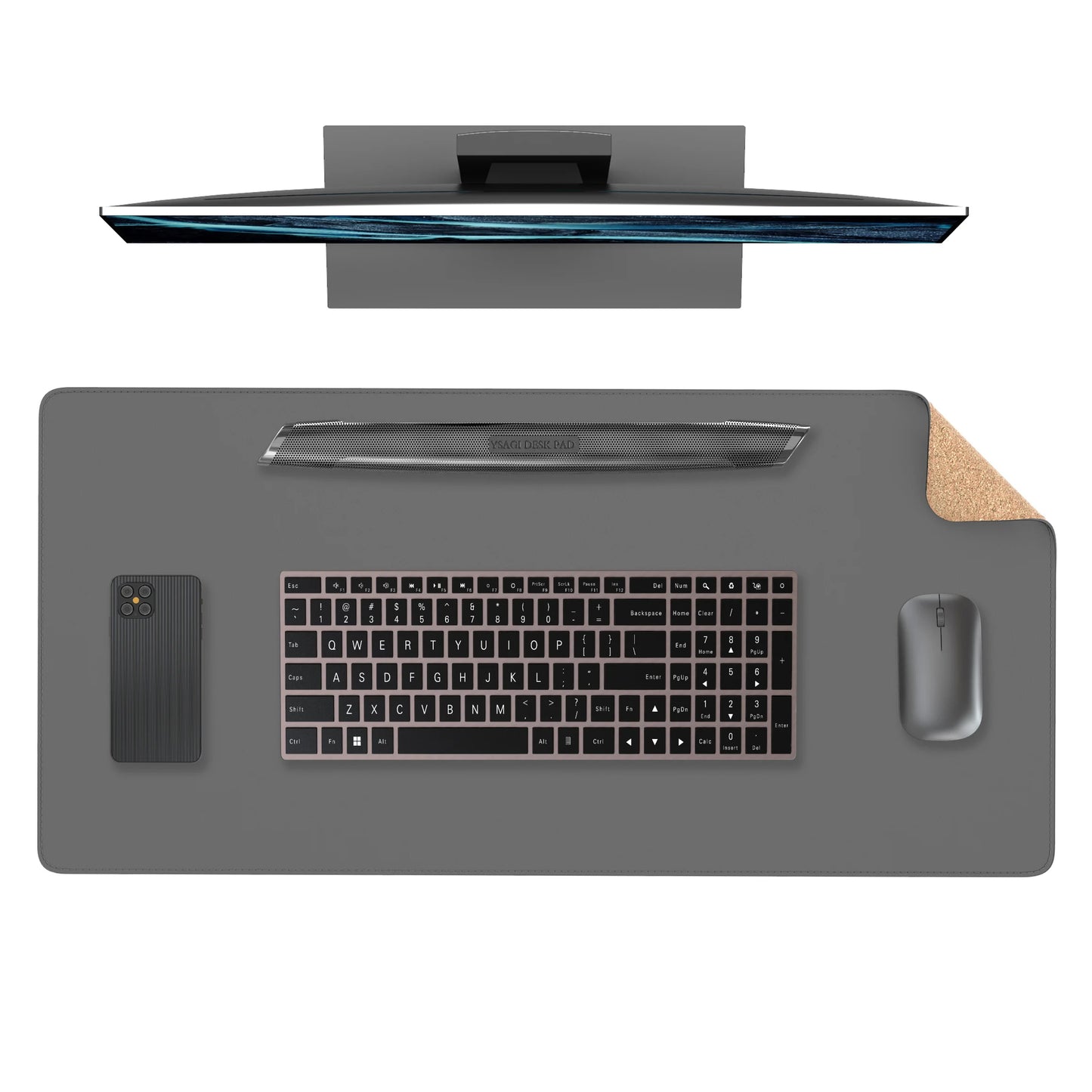 Dual Sided Desk Mat,Leather Desk Pad,Black Cork Desk Mat Protector,Large Mouse Pad,Desk Writing Pad for Office and Home