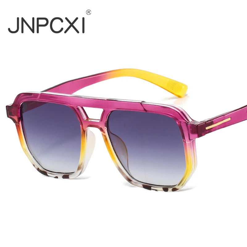 JNPCXI New Vintage Double Bridges Pilot Women Sunglasses Fashion Gradient Purple Shades UV400 Men Trending Sun Glasses