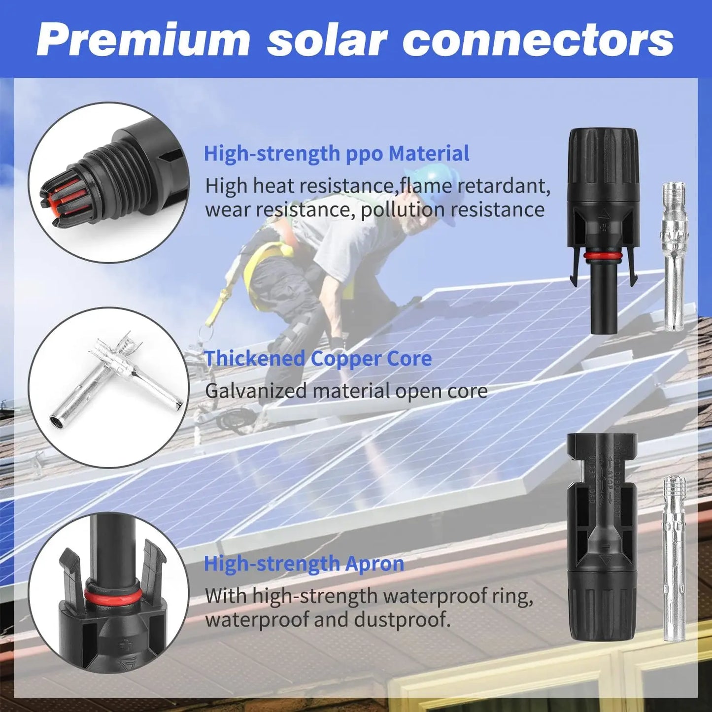 40PCS/20pairs Solar Connector with 3pcs Spanners IP67 Waterproof Solar Panel Cable Connectors Male/Female (10AWG)