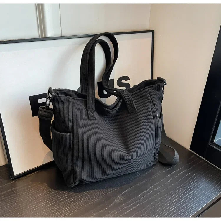 Fashion Versatile Shoulder Bag College Wind Commuting Corduroy Square BagUnisex Large Capacity Leisure Portable Crossbody Bag
