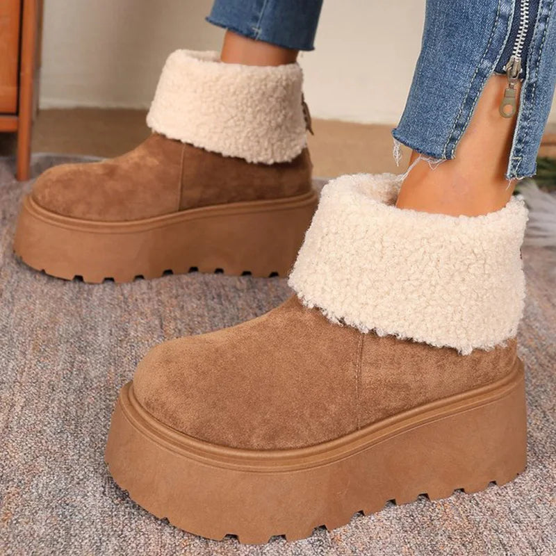 Fashion Slip On Camel Snow Boots Women 2025 Winter Short Plush Thick Warm Ankle Boots Woman Chunky Platform Booties Mujer