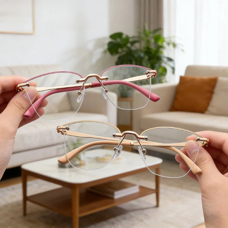 Rimless Reading Glasses for Women Anti Blue Light Reading Eyeglasses Presbyopia Glasses With Grade +100 ~ +400