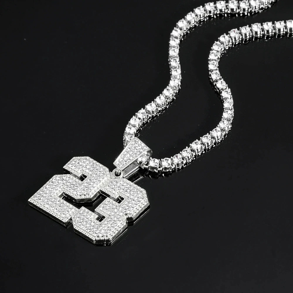 Hip Hop Number Number 23 Pendant Necklaces Strap 4mm Zircon Tennis Chain Men Women Sparkling Necklace Punk Jewelry Fashion Gifts