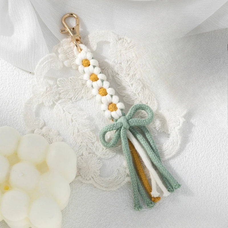 1pc Handmade Yarn Keychain with Tassels - Floral Design, Lobster Clasp, Vibrant Colors, Perfect for Bags Keys and Unique Gifts