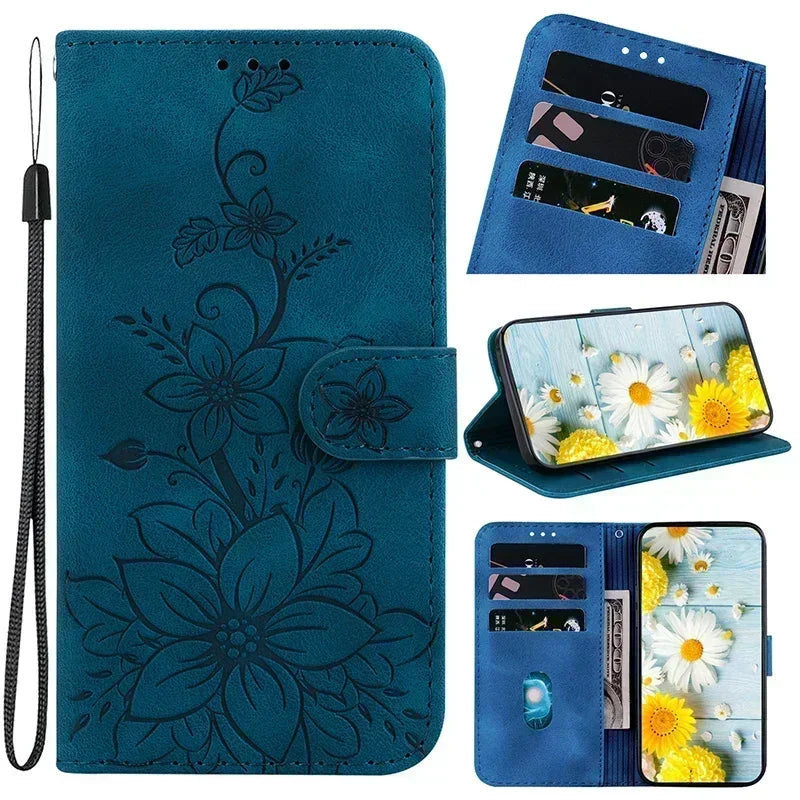 Wallet Flip Cover Flower Case For Redmi 14C Magnetic Leather Phone Cases Lily