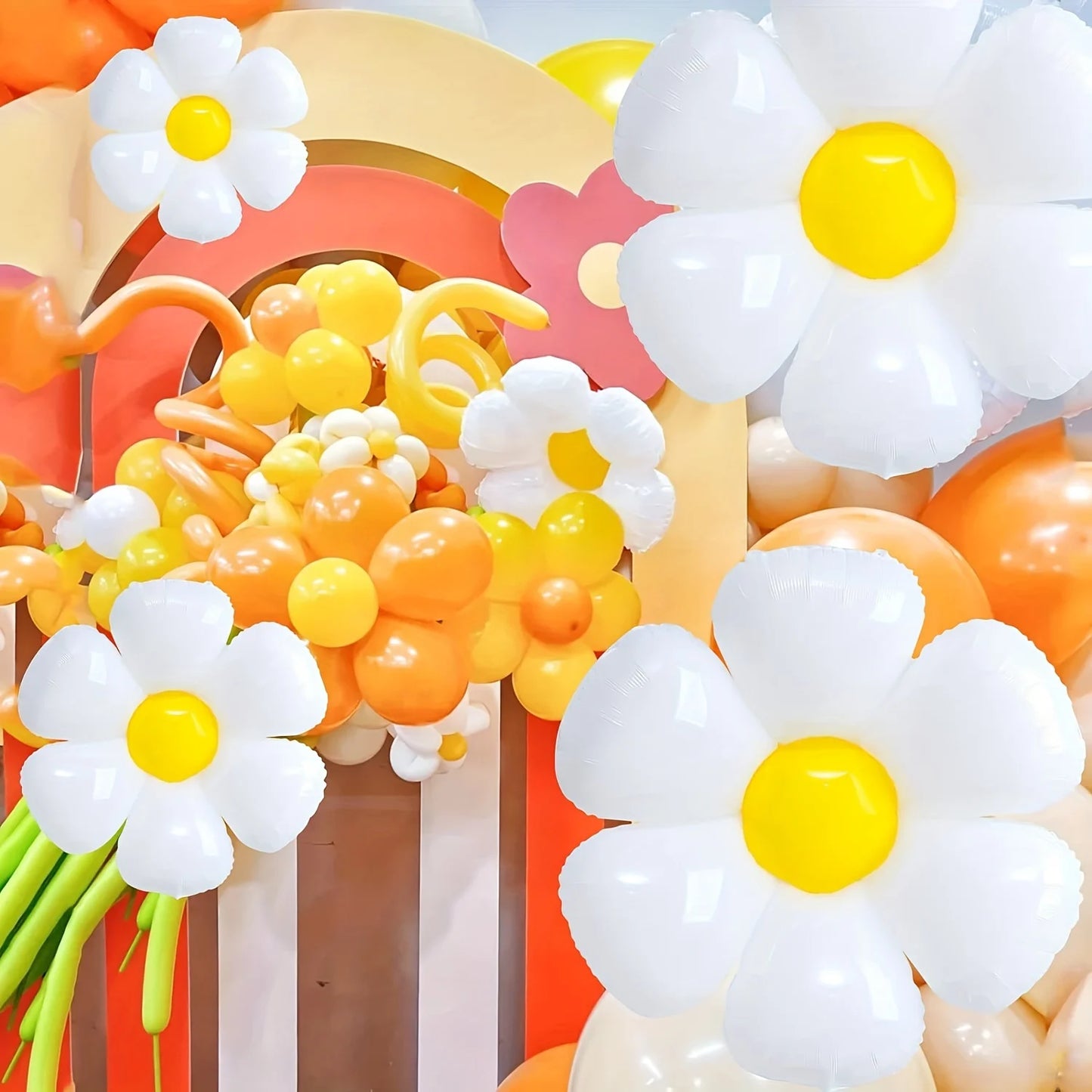 10pcs Elegant Daisy Balloons, Floral Decorations, White with Yellow Centers, Perfect for Summer Celebrations & All Occasions