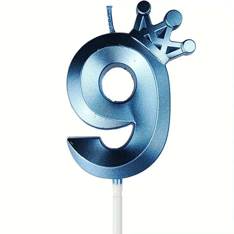 1pc, 0-9 Blue Crown Birthday Candle - Creative Party Cake Decoration and Baking Supplies for Birthdays