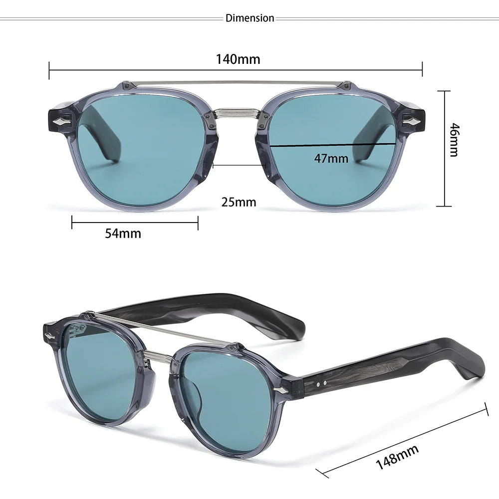 CATERSIDE Men's Flat Top Double Bridges Polarized Sunglasses Acetate Square Suneyeglass Women Fashion Retro Gifts Eyewear UV400