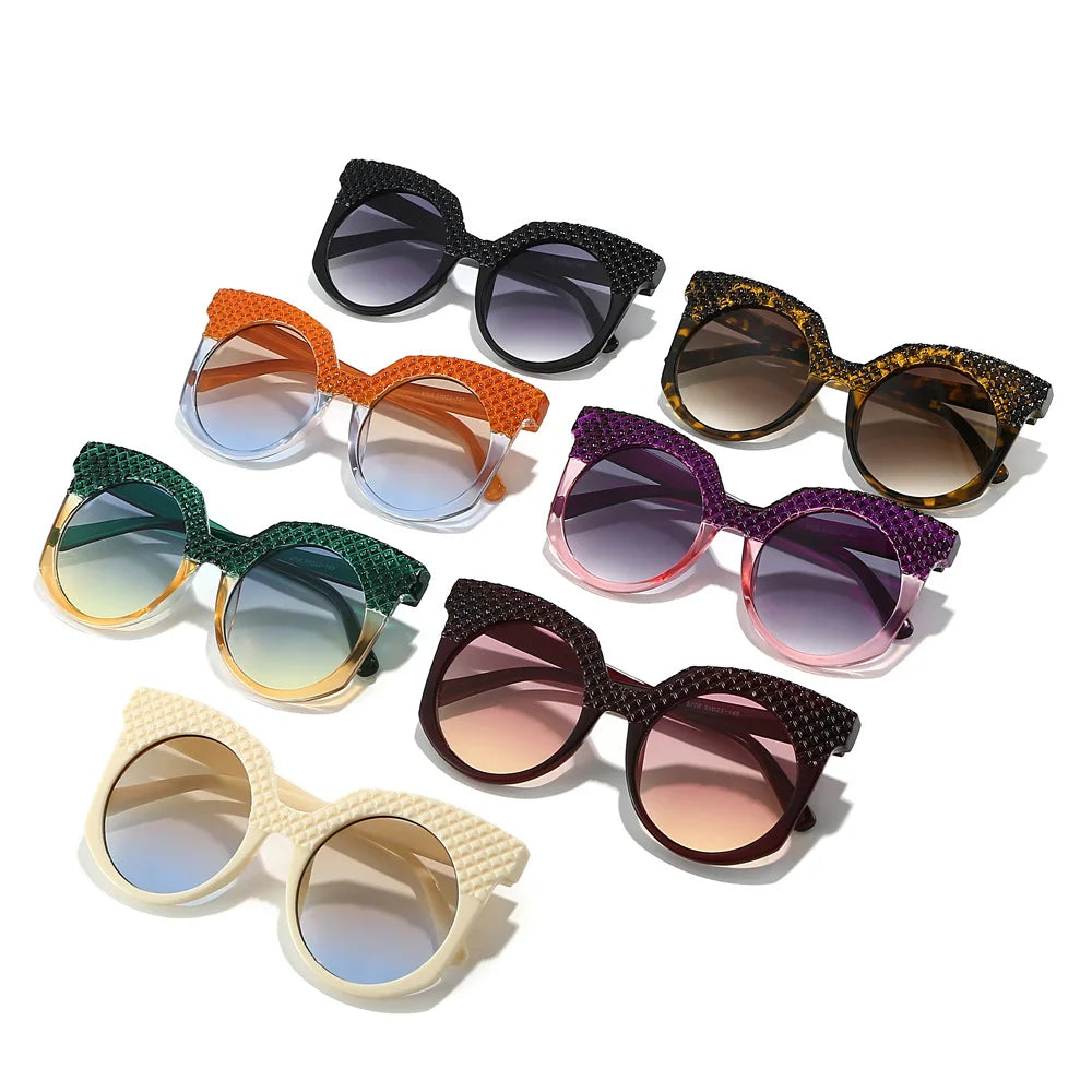 JNPCXI Fashion Oversized Women Sunglasses Retro Round Green Shades UV400 Men Gradient Sun Glasses