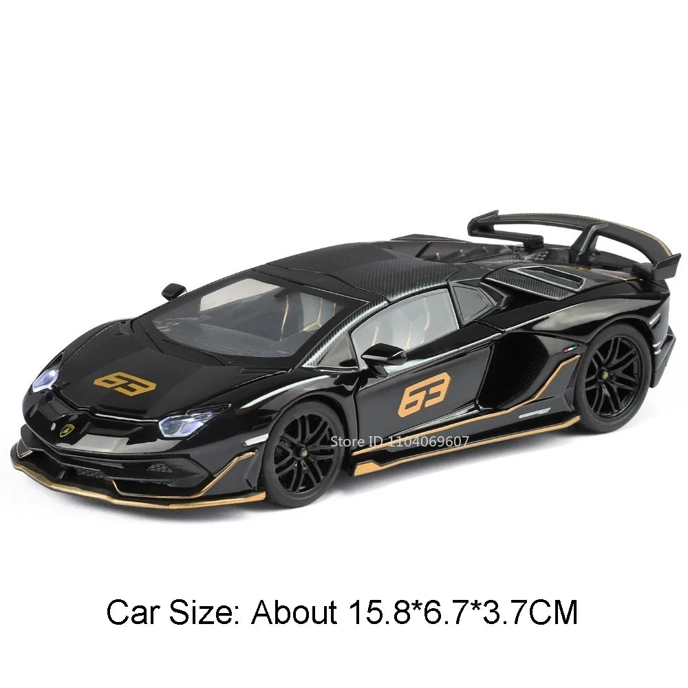 1:32 Huracán SVJ63 Alloy Sportscar Toys Diecast Model Rubber Tires Doors Opened Pull Back Miniature Vehices for Boy Fashion Gift