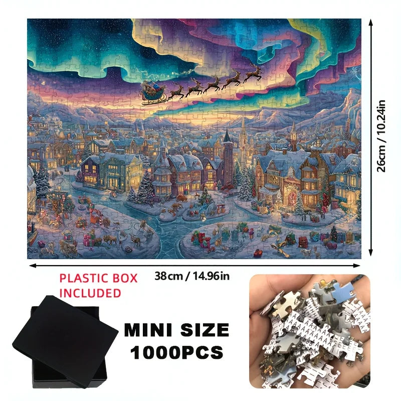 1000pcs Christmas Jigsaw Puzzle Northern Lights Large Puzzle Pieces (15x10 Inches/38x26cm)for Christmas Gifts, Stocking Stuffers