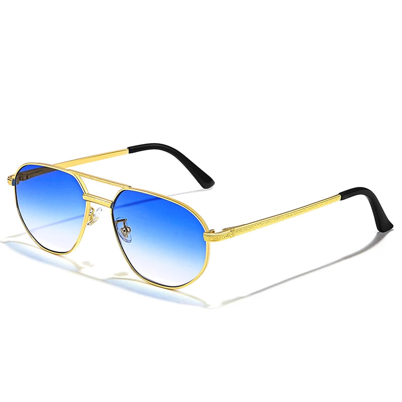 CATERSIDE 2023 New Retro Pilot Sunglasses Male Women Polygon High Quality Metal Sun Glasses Blue Double Bridge Eyewear UV400