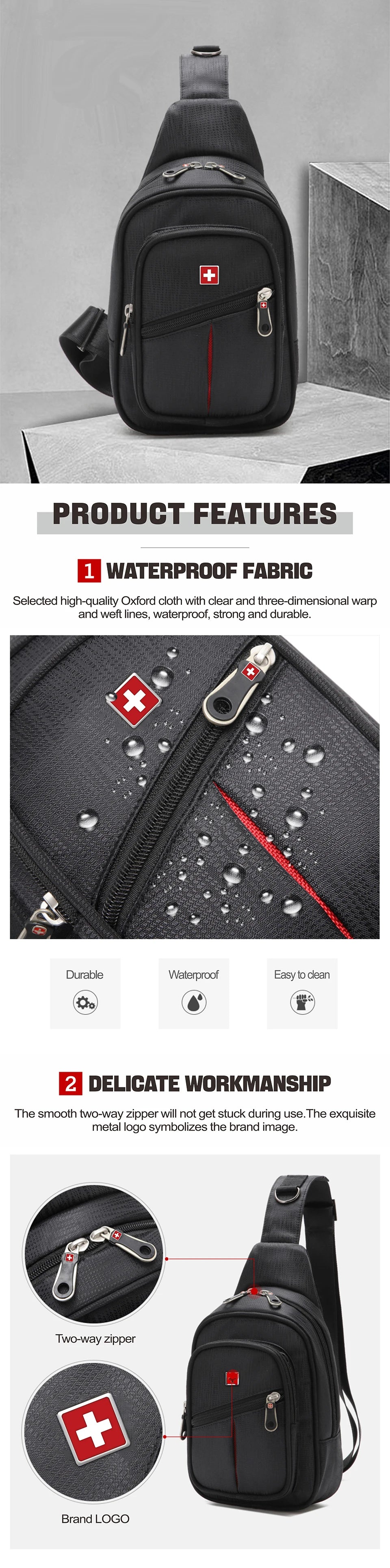 SWISS MILITARY Men's Chest Bags Leisure Waterproof Shoulder Crossbody Sling Bag