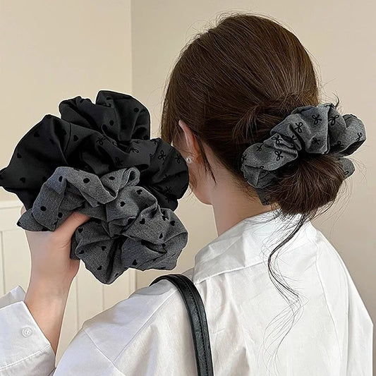 Elegant Black and Gray Cloth Bow Hair Rope for Women Temperament High Ponytail Hair Rope Fashion Girl Does Not Hurt The Hair