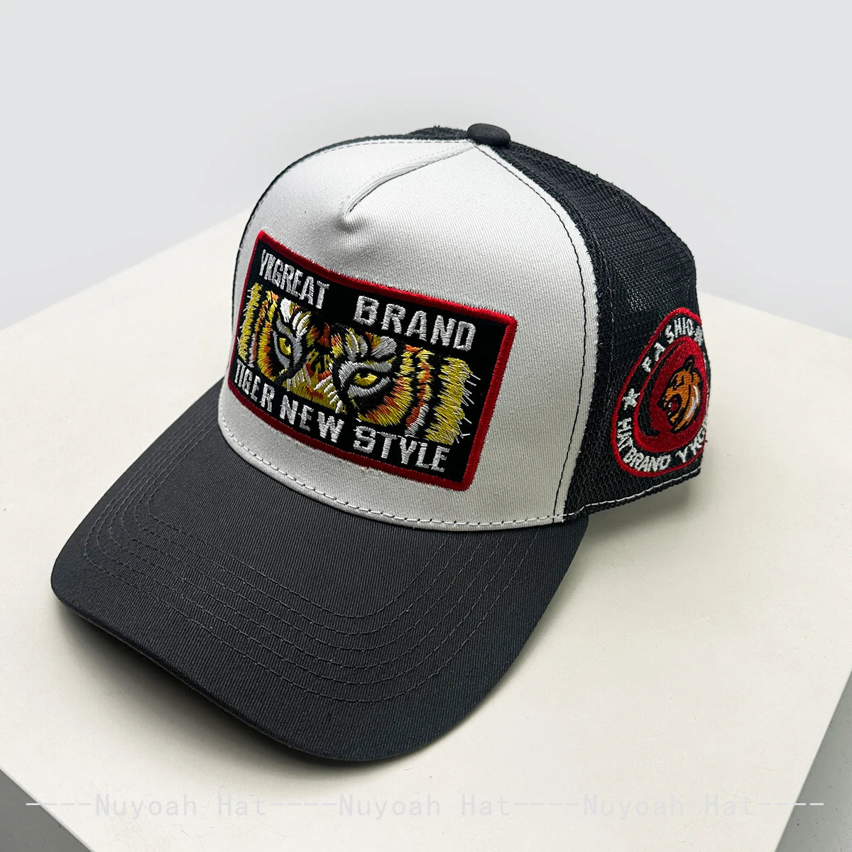 New Unisex Street Embroidered Tiger Letters Baseball Hats Breathable Color Block Sunshade Mesh Trucker Caps Personal Versatile