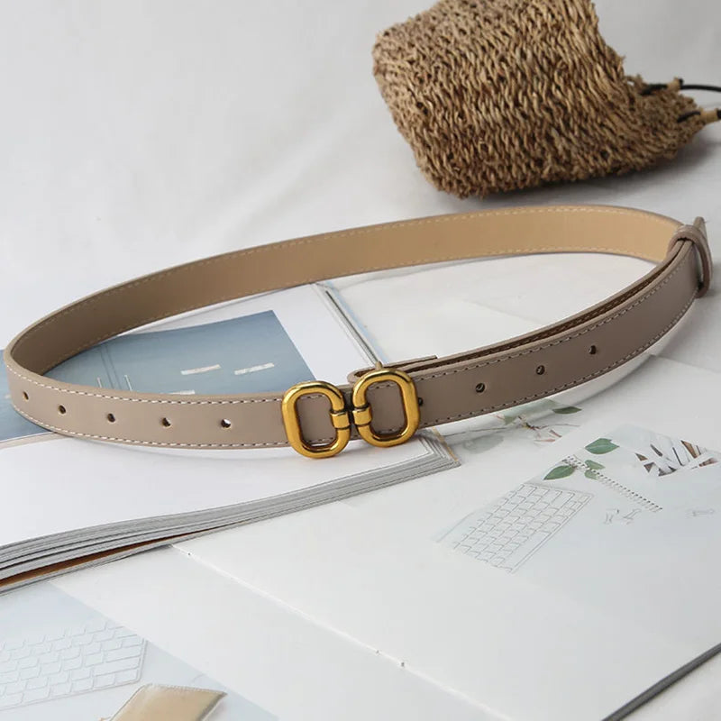 Women Fashion PU Leather Belt , Designer Metal Buckle, Waist Strap, Female Pants