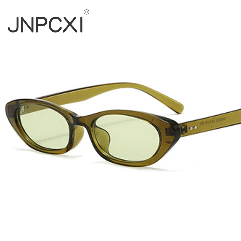 JNPCXI New Ins Popular Fashion Small Oval Sunglasses Women Retro Rivets Punk Cat Eye Candy Color Men Trending Sun Glasses