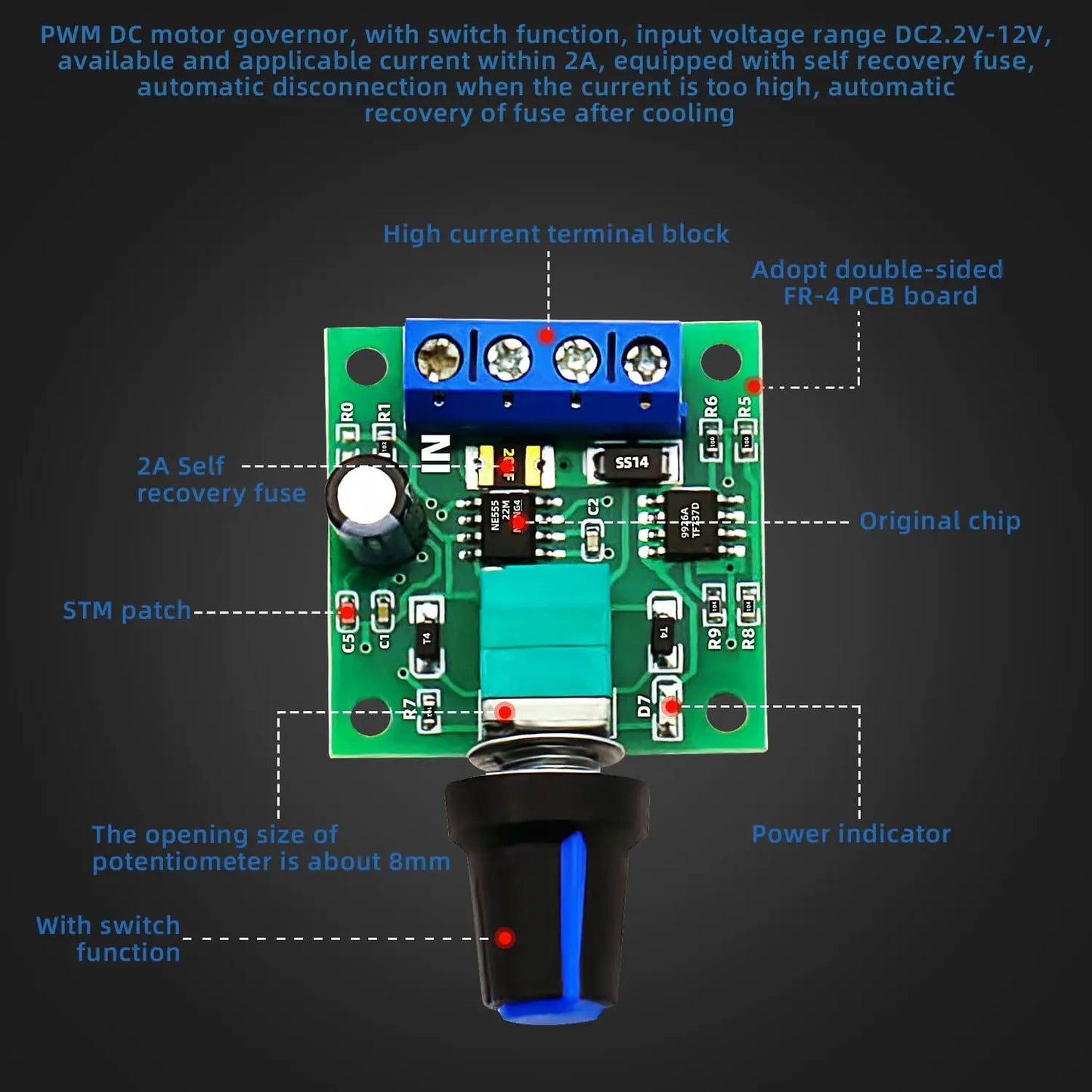 5Pcs PWM Low Voltage Motor Speed Controller DC 1.8V 3V 5V 6V 12V 2A 1803BK 1803B Adjustable Driver Switch with Speed Control