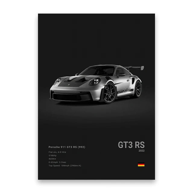 2022 Porsche 911 GT3 RS Print Famous Brand Cars Canvas Wall Poster Room Decor