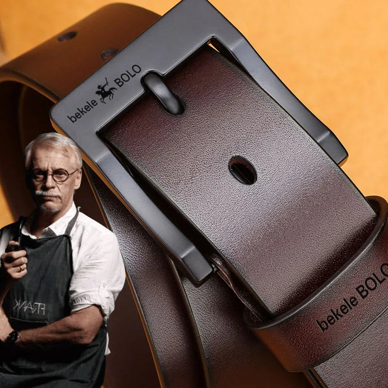 Black Genuine Leather Men's Belt Fashion Alloy Belts Buckle Luxury Jeans Belts