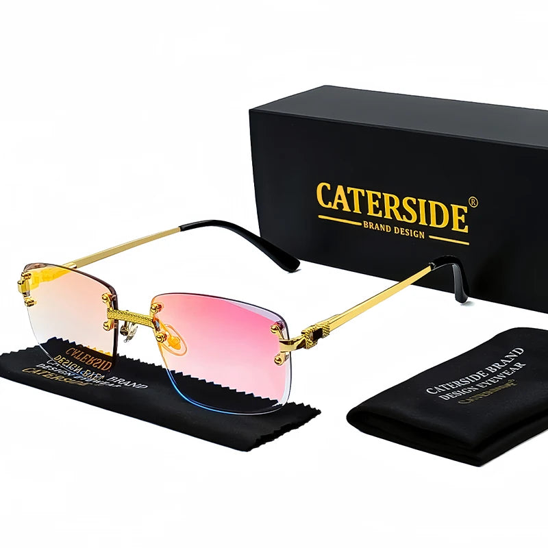 CATERSIDE Frameless Rectangle Sunglasses Women Luxury Designer Rimless Gradient Lens Metal Sun Glasses For Men Sports UV400